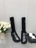 CHANEL CHUNKY PLATFORM SHEARLING SLIPPER BLACK LAMBSKIN