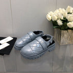 CHANEL CHUNKY PLATFORM SHEARLING SLIPPER SAPHIRE BLUE LAMBSKIN