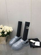 CHANEL CHUNKY PLATFORM SHEARLING SLIPPER SAPHIRE BLUE LAMBSKIN