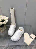 CHANEL CHUNKY PLATFORM SHEARLING SLIPPER WHITE LAMBSKIN