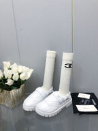 CHANEL CHUNKY PLATFORM SHEARLING SLIPPER WHITE LAMBSKIN