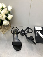 CHANEL BLOCK HEEL WITH CRYSTAL 5 CM SANDAL IN BLACK FABRIC