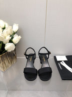 CHANEL BLOCK HEEL WITH CRYSTAL 5 CM SANDAL IN BLACK FABRIC