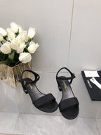 CHANEL BLOCK HEEL WITH CRYSTAL 5 CM SANDAL IN BLACK FABRIC