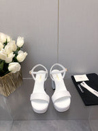 CHANEL BLOCK HEEL 9 CM SANDAL IN WHITE LAMBSKIN