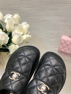 CHANEL TURNLOCK FLAP MULES BLACK LAMBSKIN