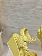 CHANEL WEDGE SANDALS IN YELLOW CREAM CALFSKIN