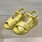 CHANEL WEDGE SANDALS IN YELLOW CREAM CALFSKIN