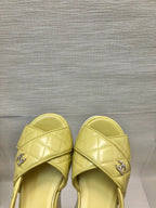 CHANEL WEDGE SANDALS IN YELLOW CREAM CALFSKIN