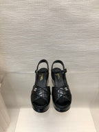 CHANEL WEDGE SANDALS IN BLACK CALFSKIN
