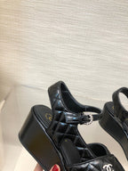 CHANEL WEDGE SANDALS IN BLACK CALFSKIN