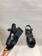 CHANEL WEDGE SANDALS IN BLACK CALFSKIN