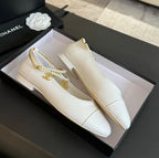 CHANEL Double Strap Chunky Heel Mary Jane Shoes White