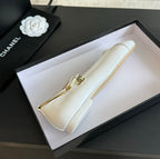 CHANEL Double Strap Chunky Heel Mary Jane Shoes White