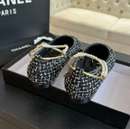 CHANEL Double Strap Chunky Heel Mary Jane Shoes Black/White Caro