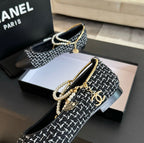 CHANEL Double Strap Chunky Heel Mary Jane Shoes Black/White Caro