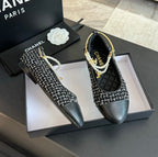 CHANEL Double Strap Chunky Heel Mary Jane Shoes Black/White Caro