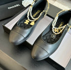 CHANEL Double Strap Chunky Heel Mary Jane Shoes Black