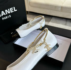 CHANEL Double Strap Chunky Heel Mary Jane Shoes White Black