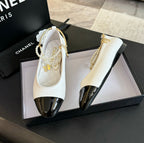 CHANEL Double Strap Chunky Heel Mary Jane Shoes White Black