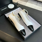 CHANEL Double Strap Chunky Heel Mary Jane Shoes White Black