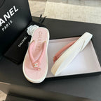 CHANEL Thick-soled Flip-Flops Lambskin Light Pink