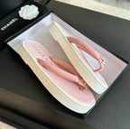 CHANEL Thick-soled Flip-Flops Lambskin Light Pink