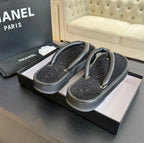 CHANEL Thick-soled Flip-Flops Lambskin Black