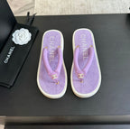 CHANEL Thick-soled Flip-Flops Lambskin Lavender Purple