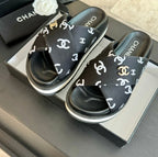 CHANEL Cross Straps Mule Sandals Lambskin Black