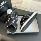 CHANEL Cross Straps Mule Sandals Lambskin Black