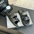 CHANEL Mule Sandals Lambskin Black