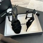 CHANEL High Sandals Lambskin Black