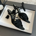 CHANEL High Sandals Lambskin Black