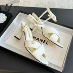 CHANEL High Sandals Lambskin White