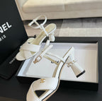 CHANEL High Sandals Lambskin White