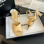 CHANEL High Sandals Lambskin Yellow Cream