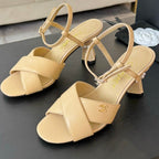 CHANEL High Sandals Lambskin Yellow Cream