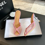 CHANEL Double C High Heel Rose Pink Lambskin