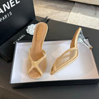 CHANEL Double C High Heel Tan Brown Lambskin