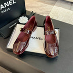 CHANEL mary jane flat Red Wine patent calfskin