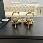 CHANEL Little Camellia World Thin High Sandals Gold Lambskin