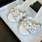 CHANEL Little Camellia World Thin High Heels White Lambskin