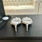 CHANEL Little Camellia World Thin High Heels White Lambskin