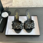 CHANEL Little Camellia World Thin High Heels Black Lambskin
