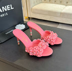 CHANEL Little Camellia World Thin High Heels Rose Pink Lambskin