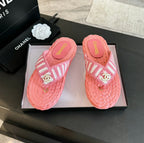 CHANEL Double C Hottest Knit Flip-Flops Light Pink