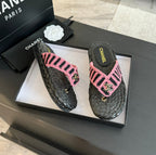 CHANEL Double C Hottest Knit Flip-Flops Black Pink