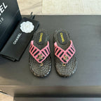 CHANEL Double C Hottest Knit Flip-Flops Black Pink