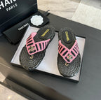 CHANEL Double C Hottest Knit Flip-Flops Black Pink